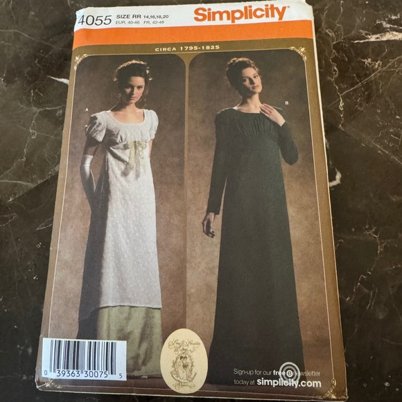 Simplicity Other - Simplicity 4055 Regency Era Dress Costume Sewing Pattern Uncut Size 14-20 RR